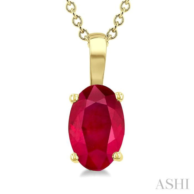 6X4 MM Oval Shape Ruby Precious Solitaire Pendant With Chain in 14K Yellow Gold