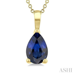 6X4 MM Pear Shape Sapphire Precious Solitaire Pendant With Chain in 14K Yellow Gold
