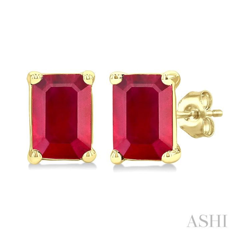 4X3 MM Octagon Shape Ruby Precious Stud Earrings in 14K Yellow Gold