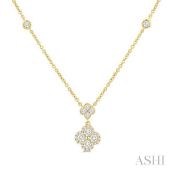 1/2 Ctw Clover Round Cut Diamond Station Necklace in 14K Yellow Gold
