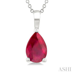 6X4 MM Pear Shape Ruby Precious Solitaire Pendant With Chain in 14K White Gold