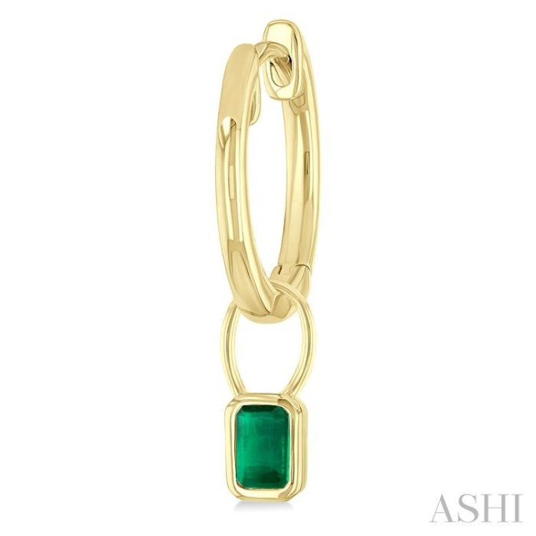 5x3 MM Bezel Set Emerald Precious Fashion Huggie Earrings in 14K Yellow Gold