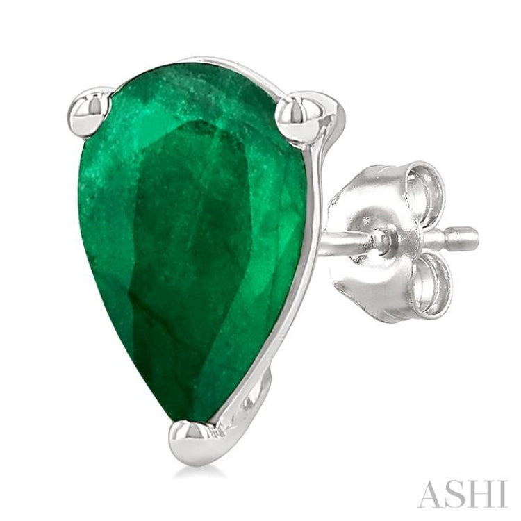 4X3 MM Pear Shape Emerald Precious Stud Earrings in 14K White Gold