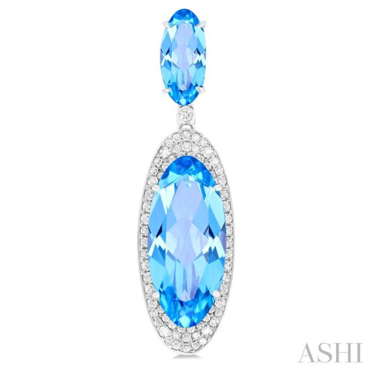 18x8 MM & 10x5 MM Oval Cut Blue Topaz and 3/4 Ctw Round Cut Diamond Halo Semi-Precious Earrings in 14K White Gold