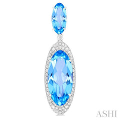 18x8 MM & 10x5 MM Oval Cut Blue Topaz and 3/4 Ctw Round Cut Diamond Halo Semi-Precious Earrings in 14K White Gold