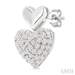 1/3 Ctw Heart Shape Mount Pave Set Round Cut Diamond Fashion Earrings in 10K White Gold