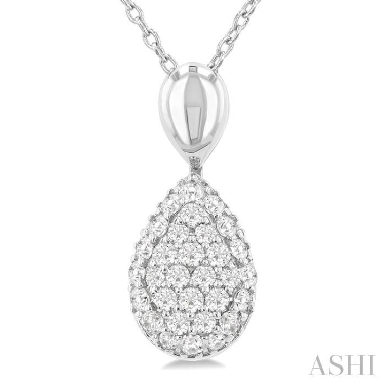 1/4 Ctw Pear Shape Pave Set Single Cut Diamond Fashion Pendant With Chain in 10K White Gold