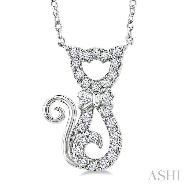 1/10 Ctw Cat Shape Petite Single Cut Diamond Fashion Pendant With Chain in 10K White Gold