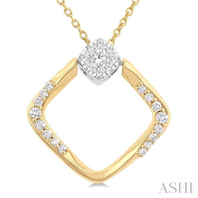 1/5 Ctw Cushion Shape Lovebright Round Cut Diamond Pendant With Chain in 10K Yellow and White Gold
