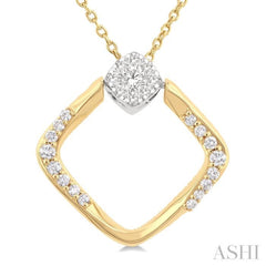 1/5 Ctw Cushion Shape Lovebright Round Cut Diamond Pendant With Chain in 10K Yellow and White Gold