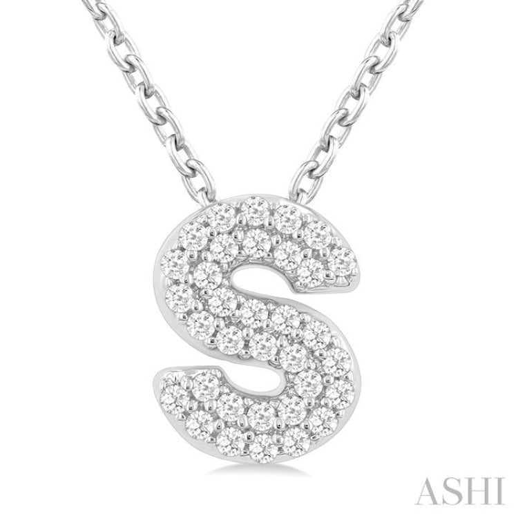 1/10 Ctw Bubble Accent Initial 'S' Round Cut Diamond Fashion Pendant With Chain in 10K White Gold