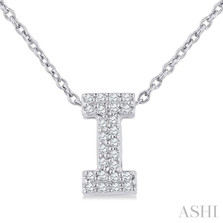 1/10 Ctw Initial 'I' Round Cut Diamond Fashion Pendant With Chain in 10K White Gold