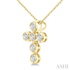 1/4 Ctw Round Cut Diamond 6-Stone Bezel Set Cross Pendant With Chain in 14K Yellow Gold