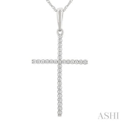 1/10 Ctw Cross Round Cut Diamond Fashion Pendant With Chain in 10K Yellow Gold