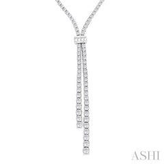 3 Ctw Split Y-Shape Baguette and Round Cut Diamond Lariat Necklace in 14K White Gold