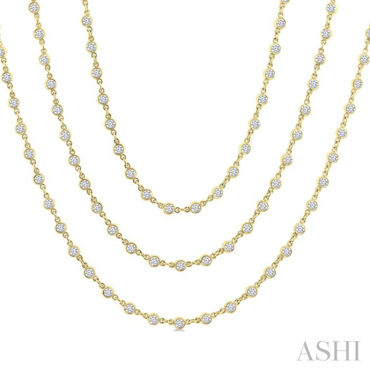 10 Ctw Bezel Set Round Cut Diamond Layered 60-Inch Necklace in 14K Yellow Gold