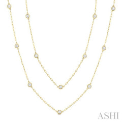2.00 Ctw Bezel Set Round Cut Diamond 36-Inch Station Necklace in 14K Yellow Gold