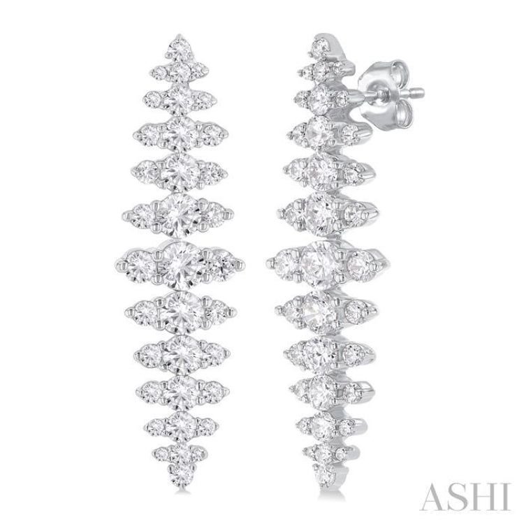 2 Ctw Waterfall Round Cut Diamond Fashion Earring in 14K White Gold