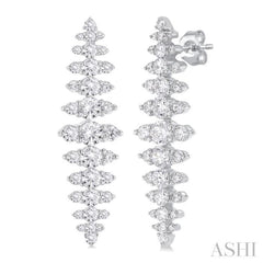 2 Ctw Waterfall Round Cut Diamond Fashion Earring in 14K White Gold