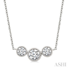 1 Ctw Past, Present & Future 3-Stone Bezel Set Round Cut Diamond Necklace in 14K White Gold