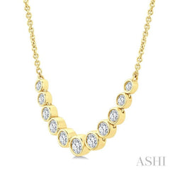 3/4 Ctw Graduated Bezel Set Round Cut Diamond Smile Necklace in 14K Yellow Gold