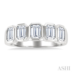 1 1/2 Ctw Bezel Set 5-Stone Emerald Cut Diamond Fashion Band in 14K White Gold